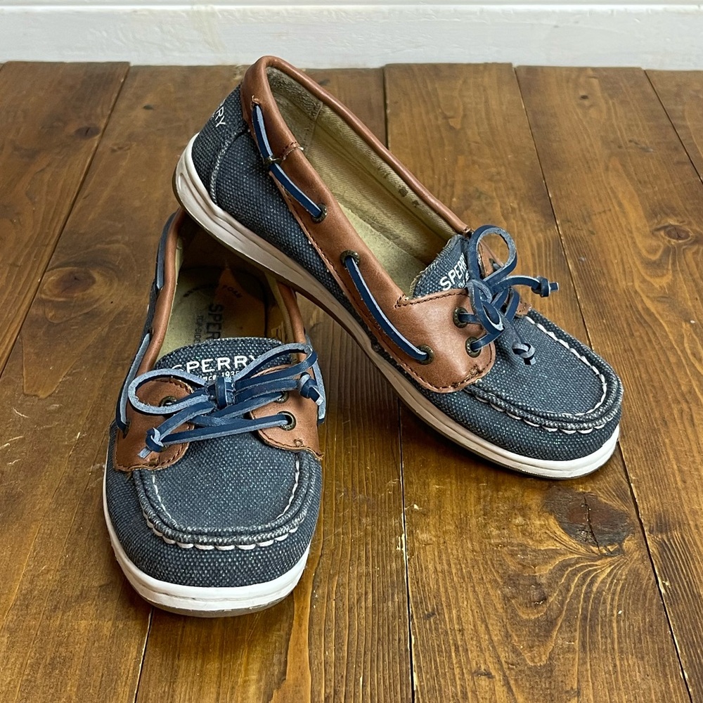 Sperry Firefish boat shoes blue with green glitter size 1M